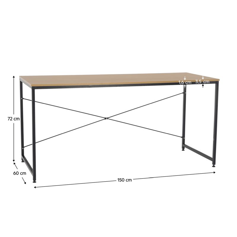 Písací stôl, 150x60cm, dub, čierny, MELLORA