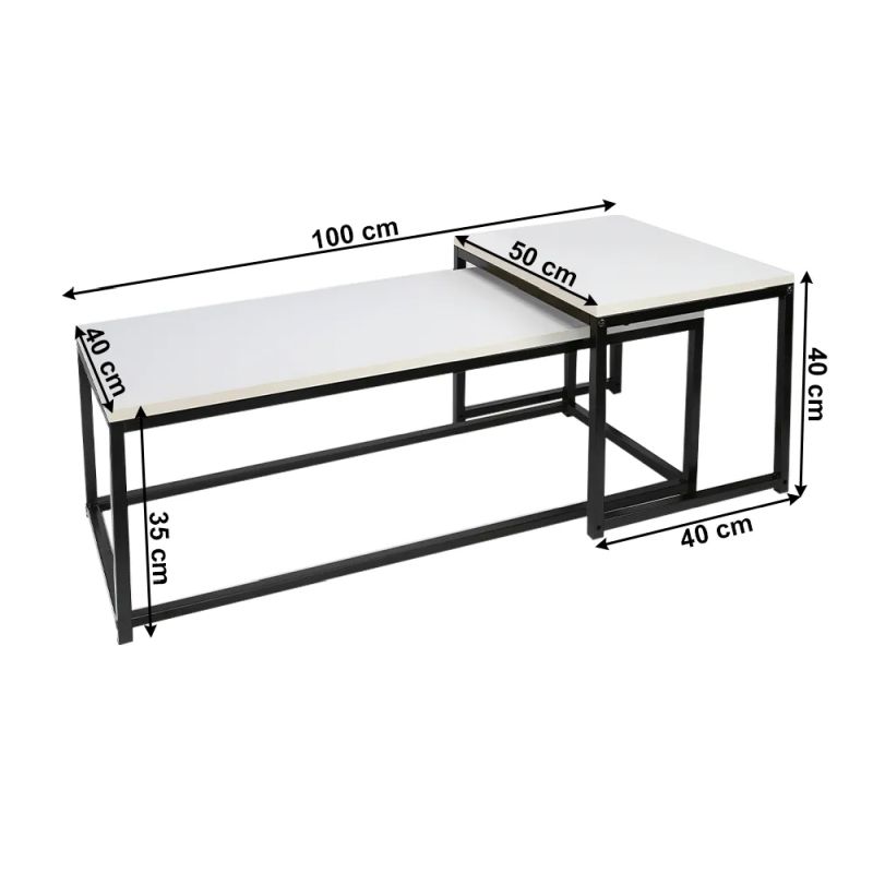 Set 2 konferenčných stolíkov, 100x40cm, biely, čierny, KASTLER TYP 2
