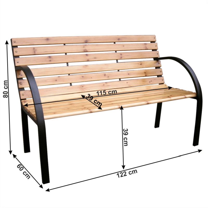 Záhradná lavička, 122cm, kov čierny, masív prírodný, LACEA