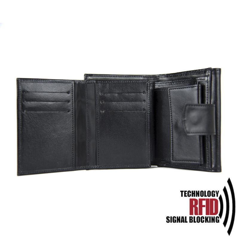 Kožená RFID peňaženka vybavená blokáciou RFID / NFC, čierna farba č.8287