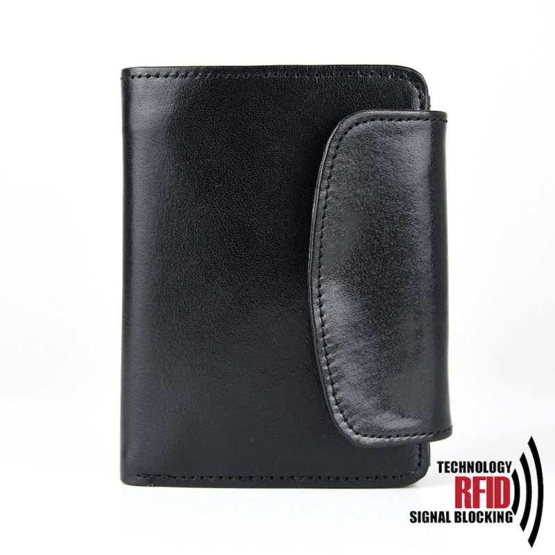 Kožená RFID peňaženka vybavená blokáciou RFID / NFC, čierna farba č.8511