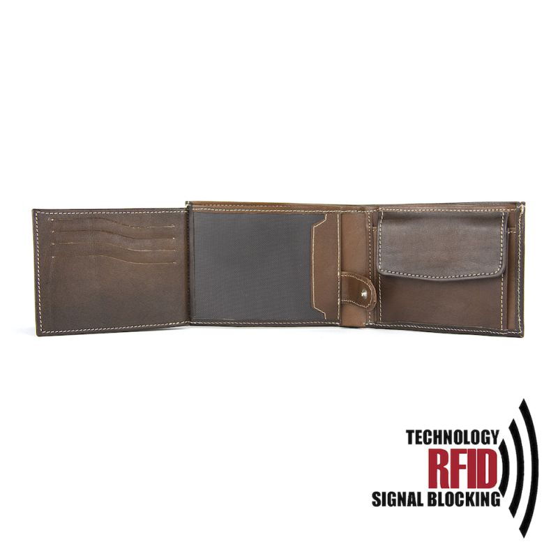 Kožená RFID peňaženka vybavená blokáciou RFID / NFC, svetlo hnedá farba č.8552, ručne tieňovaná