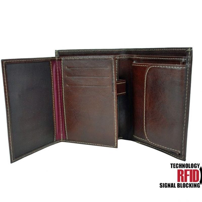 Kožená RFID peňaženka vybavená blokáciou RFID / NFC, tmavo hnedá farba č.8560