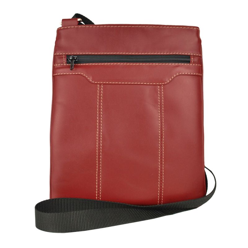 Crossbody kožená taška s dekoračným prešívaním v červenej farbe