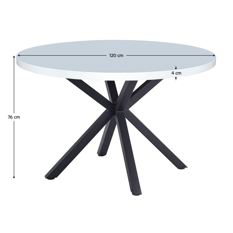 Jedálenský stôl, okrúhly 120cm, MDF, biely, čierny, MEDOR