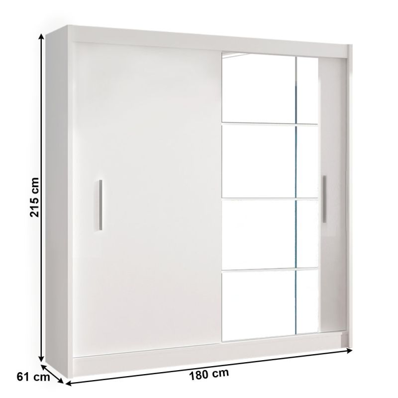 Skriňa, 180cm, kombinovaná, biela, zrkadlo, LOW