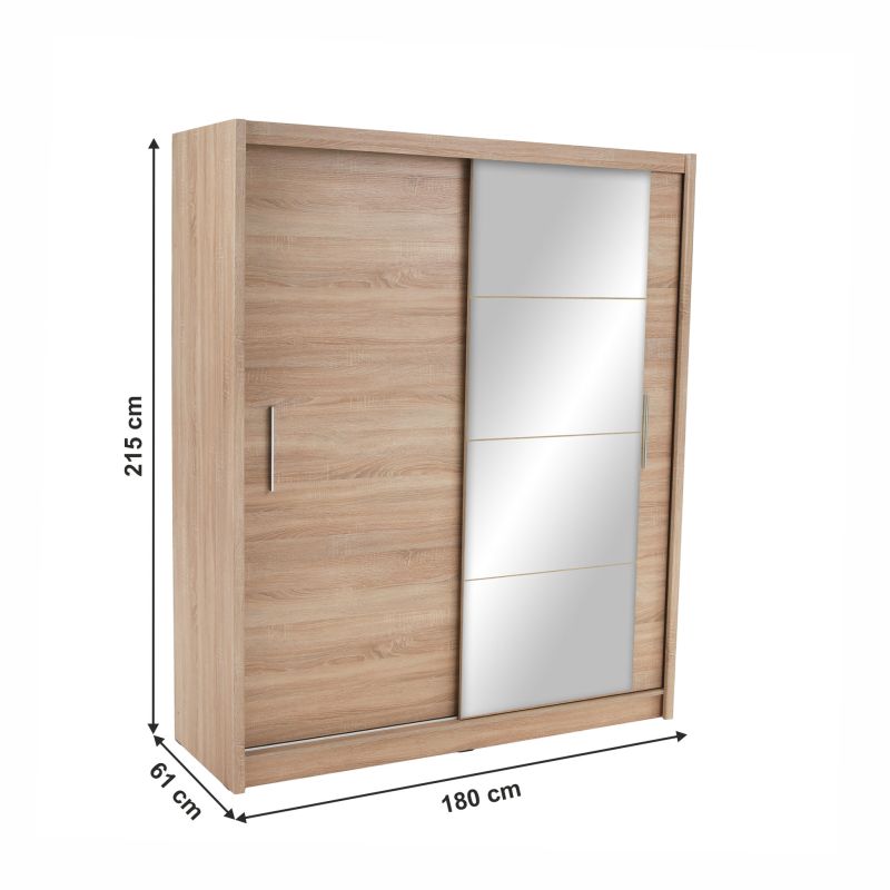 Skriňa, 180cm, kombinovaná, dub sonoma, zrkadlo, LOW