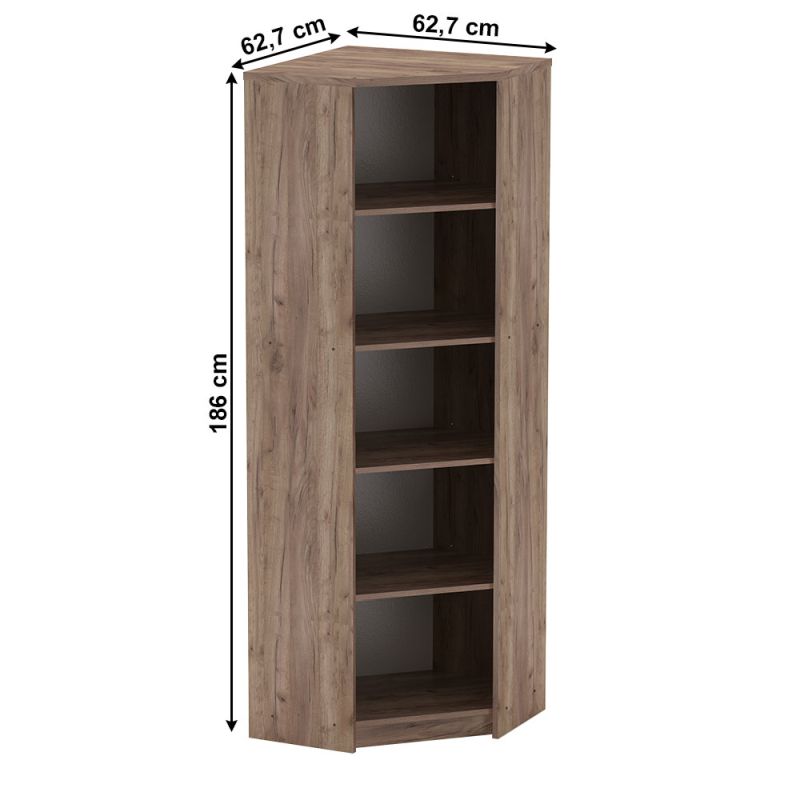 Rohový regál, 63cm, kraft dunkel, biely, JOHAN 2 NEW 09