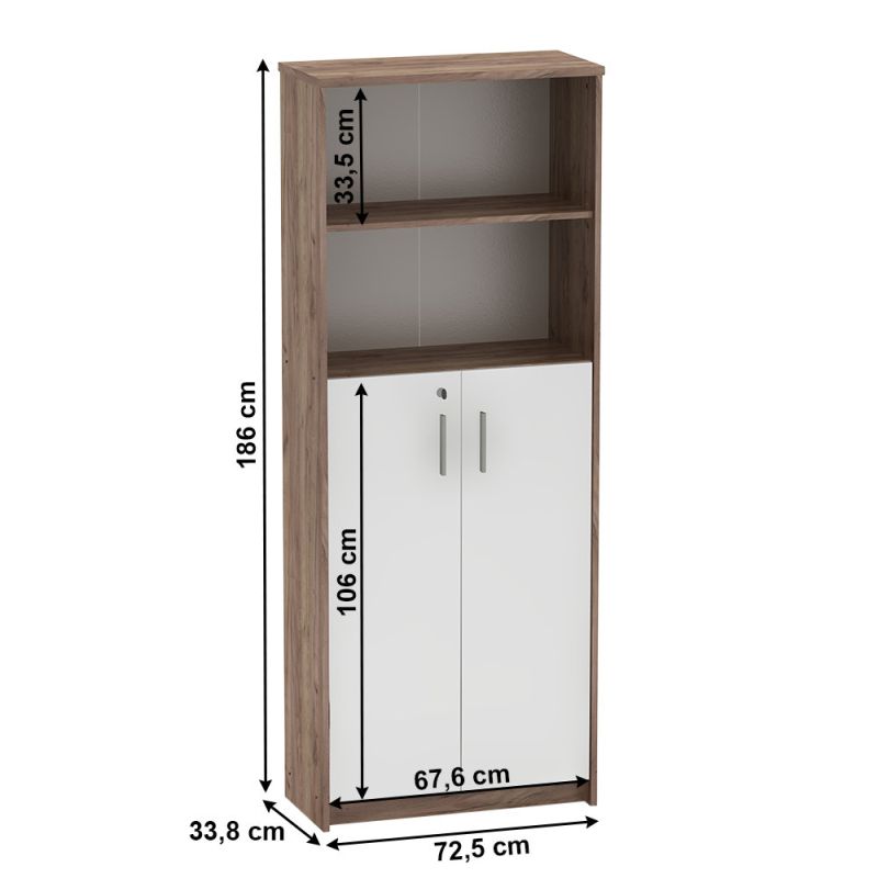 Regál so skrinkou, 72cm, kraft dunkel, biely, JOHAN 2 NEW 10