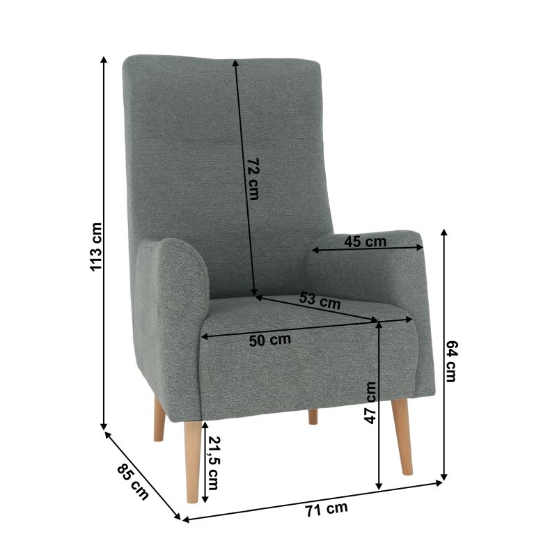 Kreslo ušiak, buk drevo, mentolová látka, SAMY