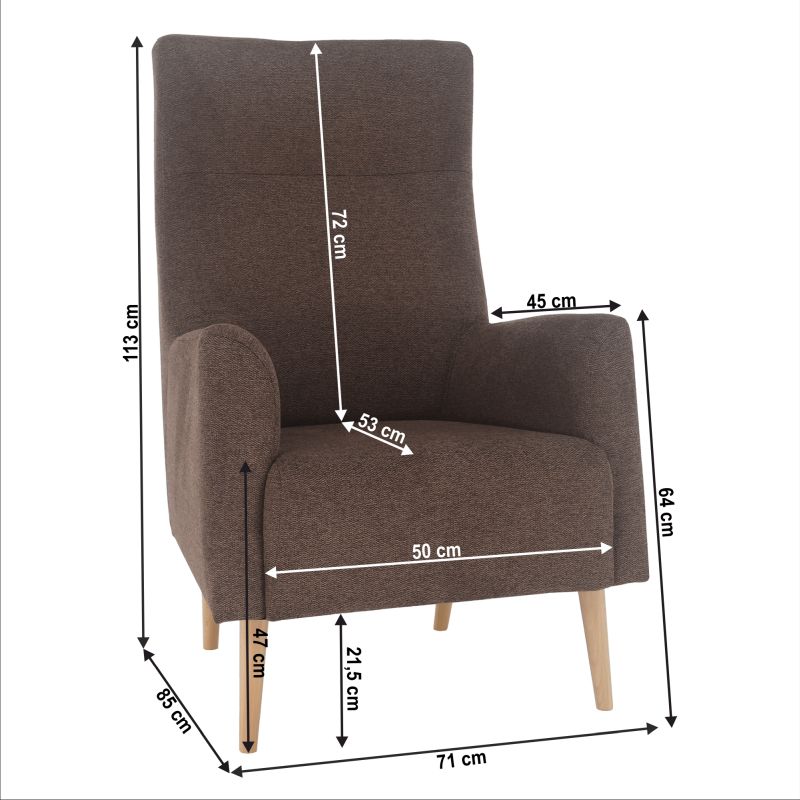 Kreslo ušiak, buk drevo, hnedá látka, SAMY