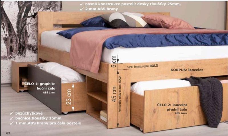 posteľ REA KIRA 120, jednolôžko, dub canyon