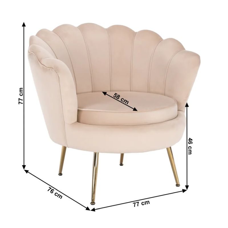 Kreslo, Art-deco, nohy gold chróm, béžová látka, NOBLIN