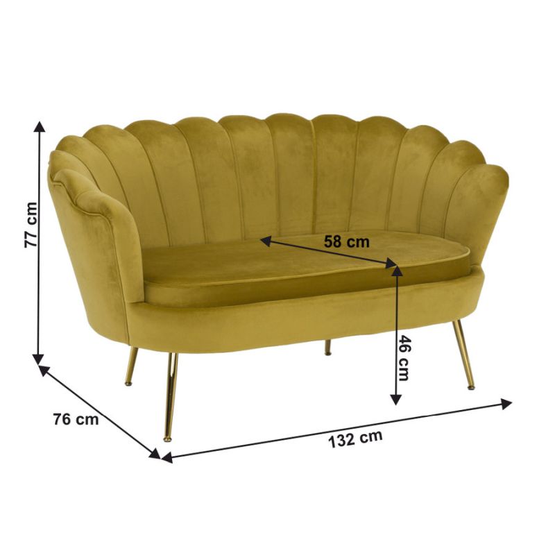 Lavica, Art-deco, nohy gold chróm, horčicová látka, NOBLIN