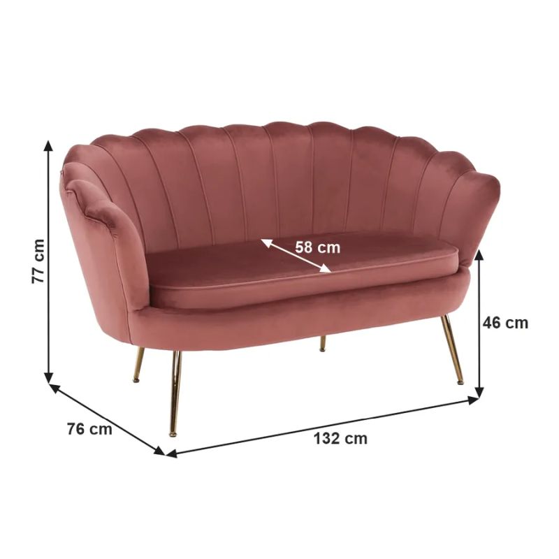 Lavica, Art-deco, nohy gold chróm, ružová látka, NOBLIN