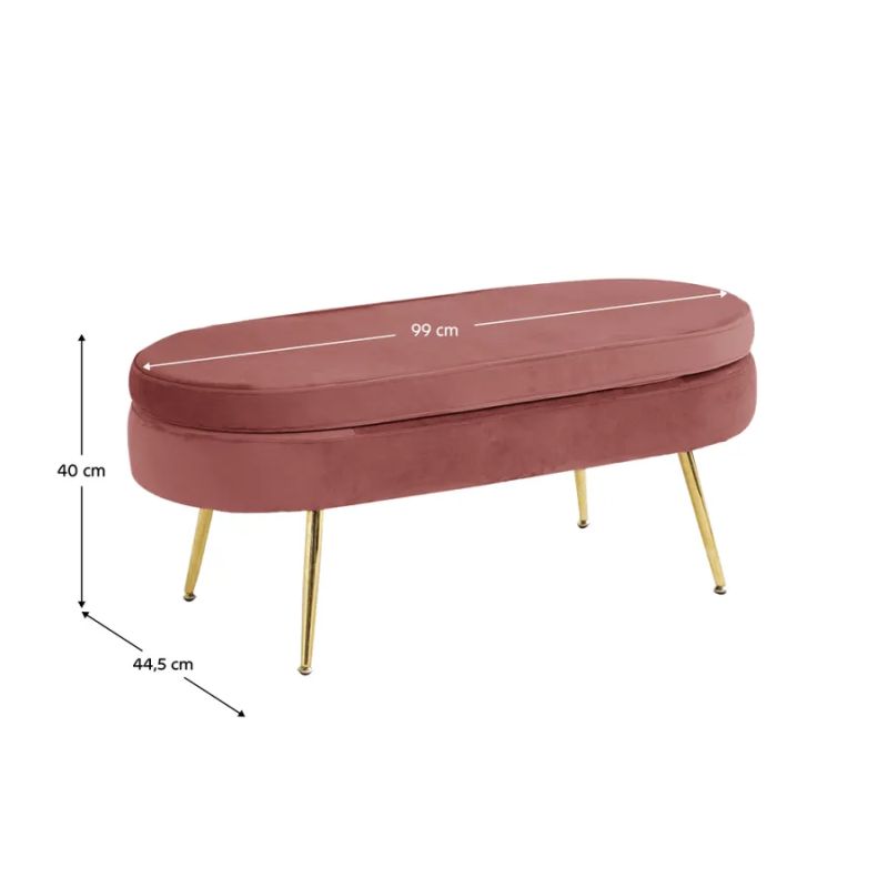 Luxusný taburet, ružová látka, kov zlatý, NOBLIN TYP 2