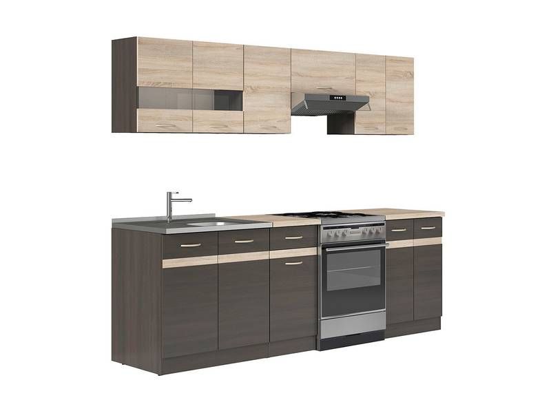 Kuchynská linka, 240cm, dub wenge, dub sonoma, PD sonoma, BRW JUNONA - II.trieda