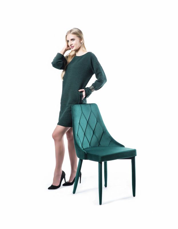 Jedálenská stolička, zelená látka, nohy kov zelený, Signal, TRIX VELVET