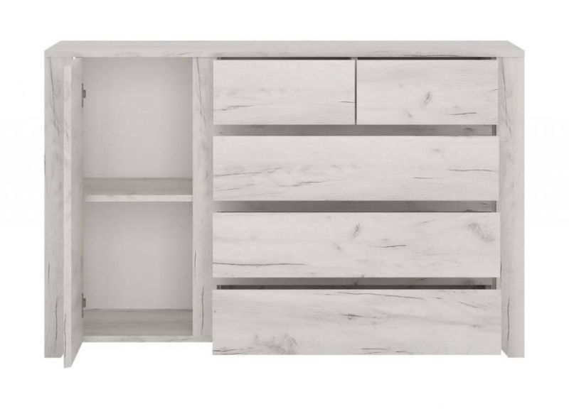 Komoda, 119cm, kombinovaná, dub white craft, HESTRA TYP 41