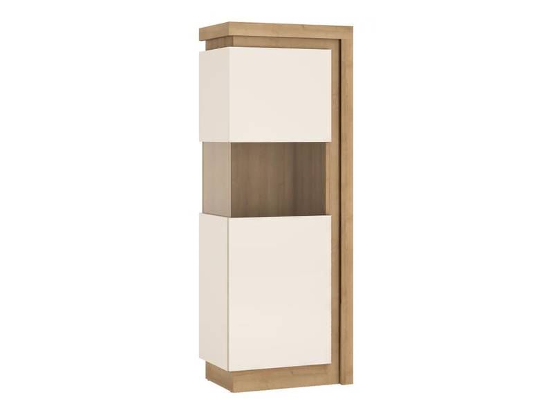 Vitrína, 60cm, dub riviera jasny, biely lesk, GRABO 1 LYOV 01 L