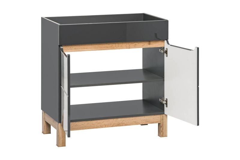 Skrinka pod umývadlo, 60cm, sivá, vysoký lesk, BALI GRAFIT 820