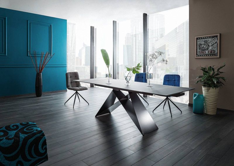 Jedálenská stolička, modrá látka, nohy kov čierny, Signal, TEXO VELVET