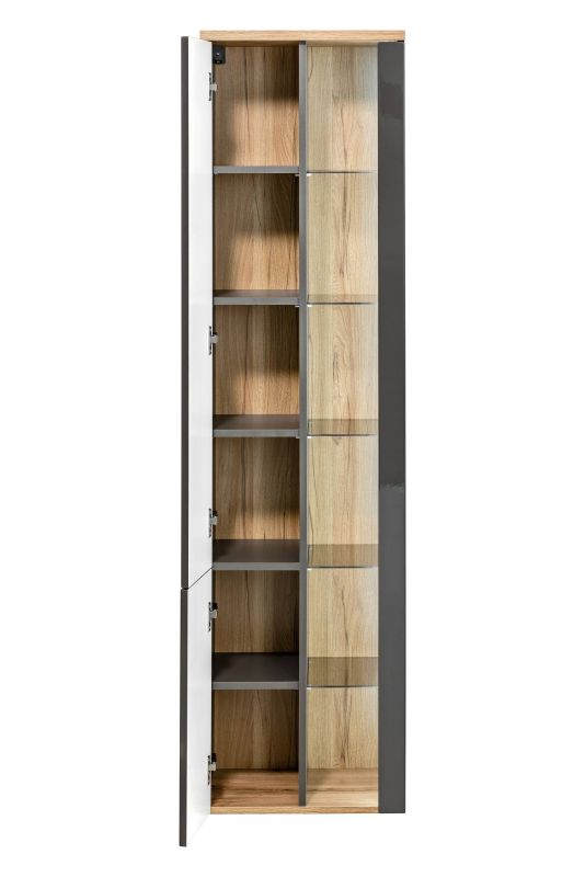 Vysoká skrinka, 45cm, dub wotan, grafit, lesk, BAHAMA GREY 800