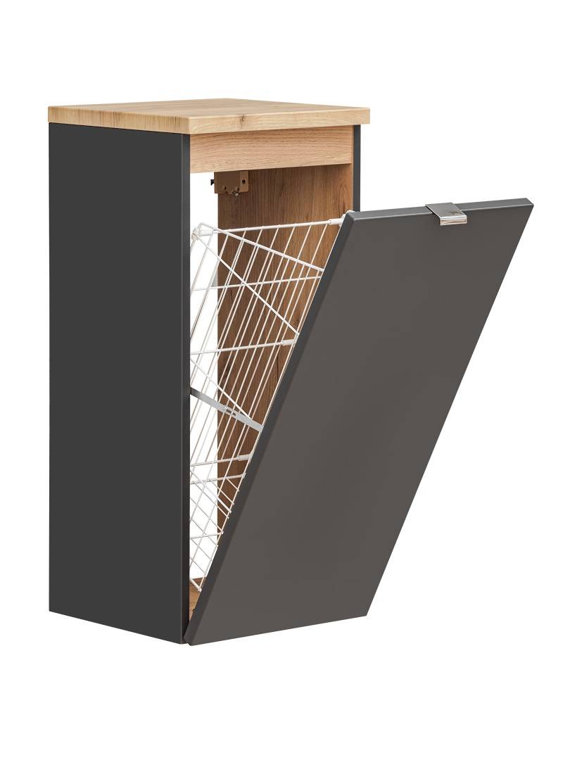 Skrinka s košom na bielizeň, 35cm, dub craft, čierna, CAPRI COSMOS 811