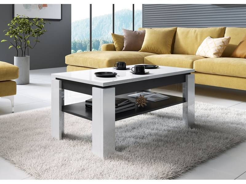 Konferenčný stolík, 100x55cm, biely lesk, grafit, Cama TORO