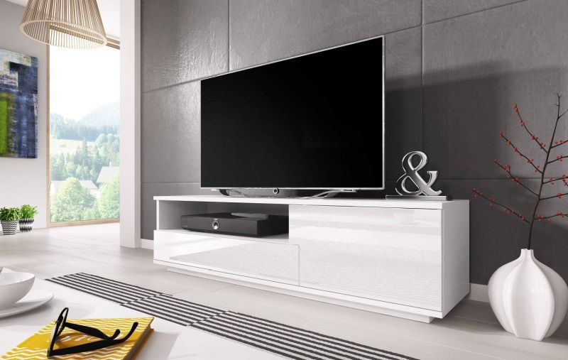 Televízny stolík, 138cm, biely, MUZA