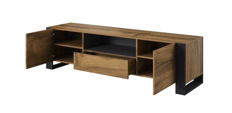 Televízny stolík, 180cm, dub wotan, antracyt, RTW WOOD