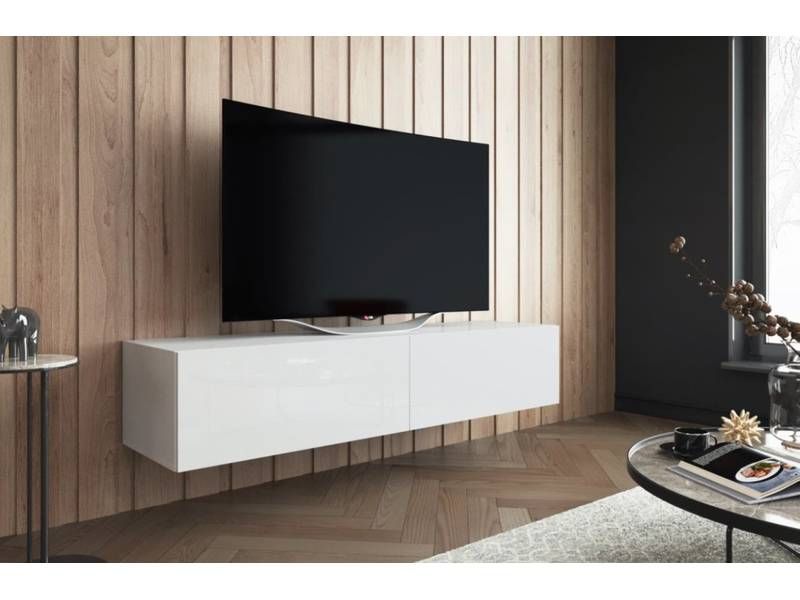 Televízny stolík, 150cm, biely, SLIDE