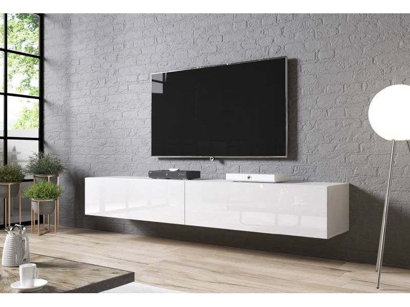 Televízny stolík, 200cm, biely, SLIDE