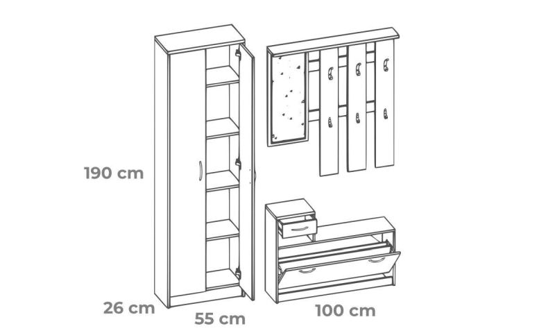 Predsieň, 155cm, craft white, IZA