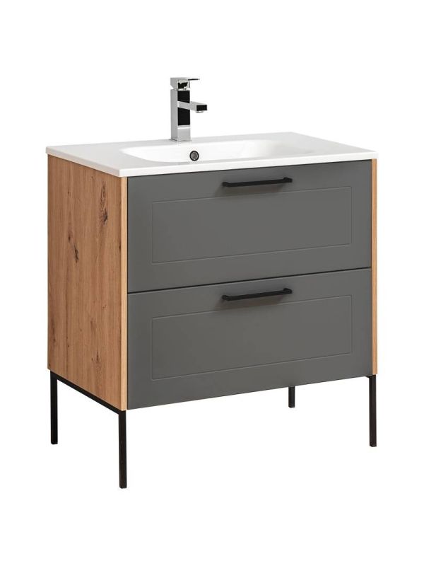 Skrinka pod umývadlo, 80cm, grafit, dub artisan, MADERA GREY 821