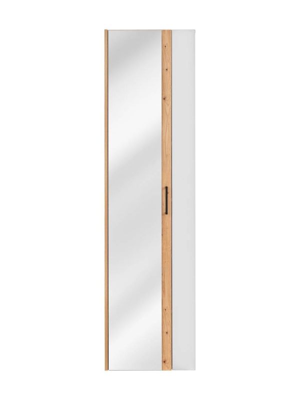 Vysoká skrinka so zrkadlom, 45cm, dub artisan, biela, MADERA WHITE 803