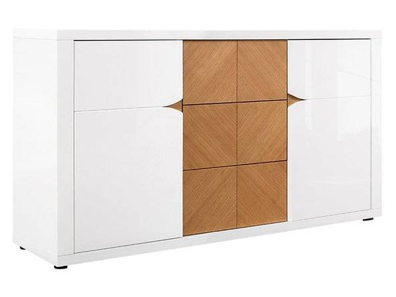 Komoda, 152cm, kombinovaná, biela, dub, BRW ROVIKA KOM2D3S