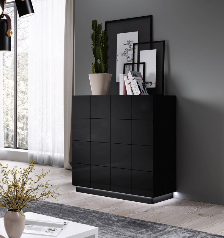 Komoda, 91cm, 4-zásuvková, čierna, REJA 4S