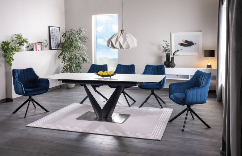 Jedálenská stolička, modrá látka, nohy kov čierny, Signal, AZALIA VELVET