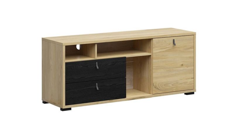 Televízny stolík, 137cm, jaseň biely, dub čierny, BRW RODES RTV1D2S