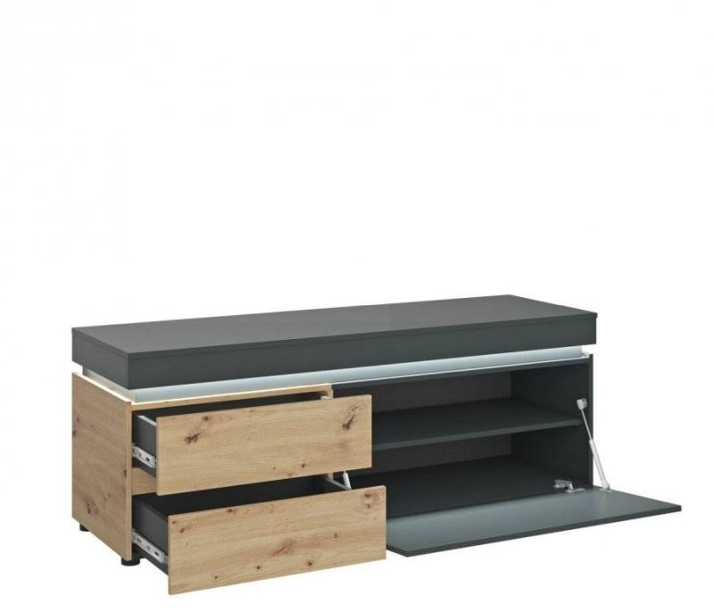 Televízny stolík, 150cm, dub artisan, cosmos grey, EXT LULEA LCCF02
