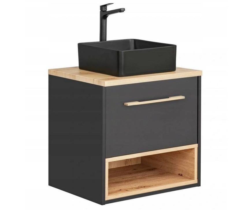Skrinka pod umývadlo, 60cm, sivá, dub artisan, BORNEO COSMOS 820