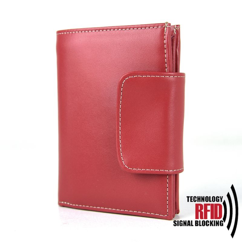 Kožená RFID peňaženka vybavená blokáciou RFID / NFC, červená farba č.8211