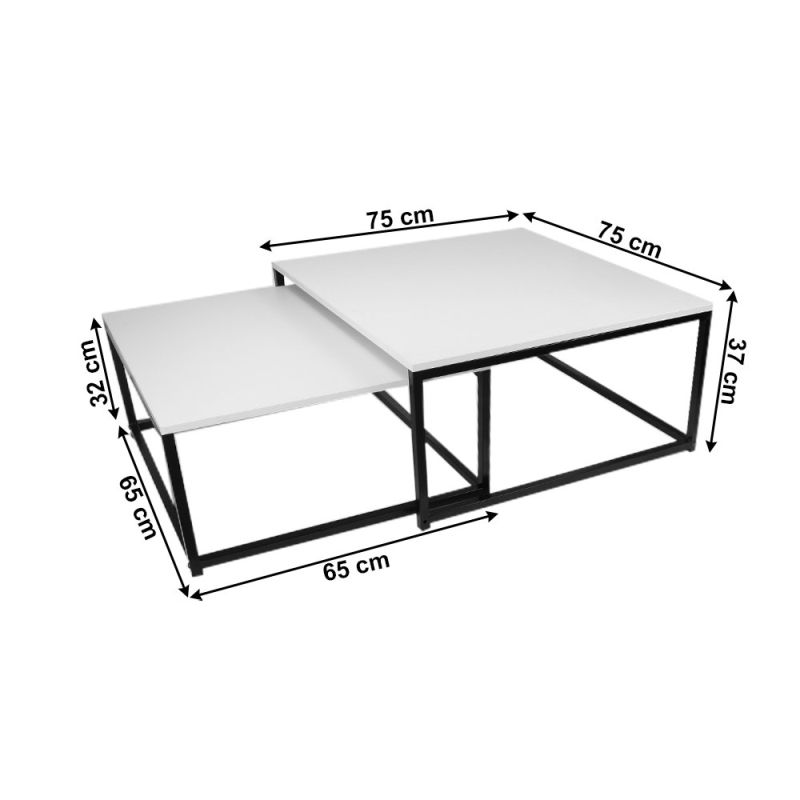 Set 2 konferenčných stolíkov, 75x75cm, biely, čierny, KASTLER TYP 1