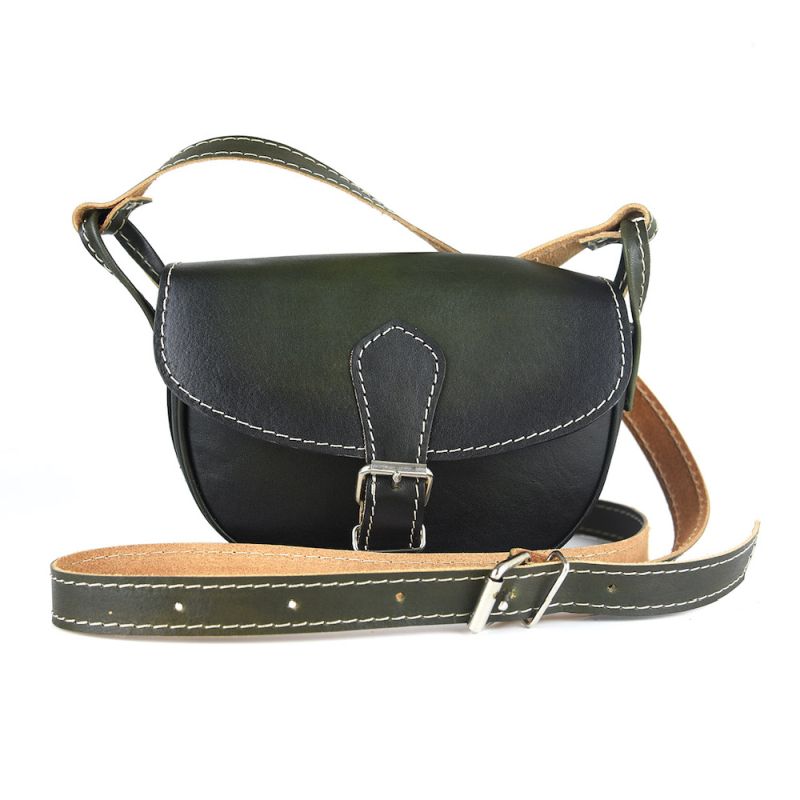 Módna MINI kožená kabelka v tmavo zelenej farbe