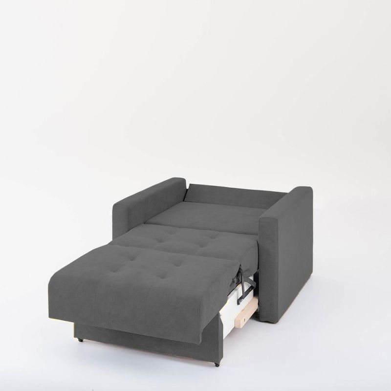 Kreslo s rozkladom a úložným priestorom, látka sivá, LARA I