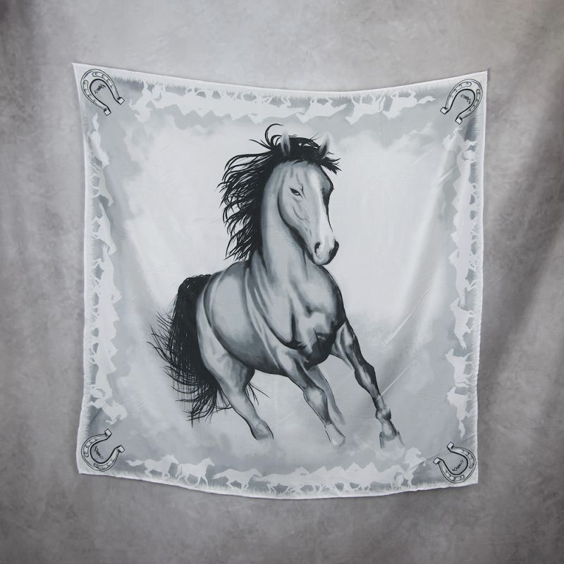 Hodvábna šatka Kôň - sivý, Ručná výroba na Slovensku, 90 x 90cm