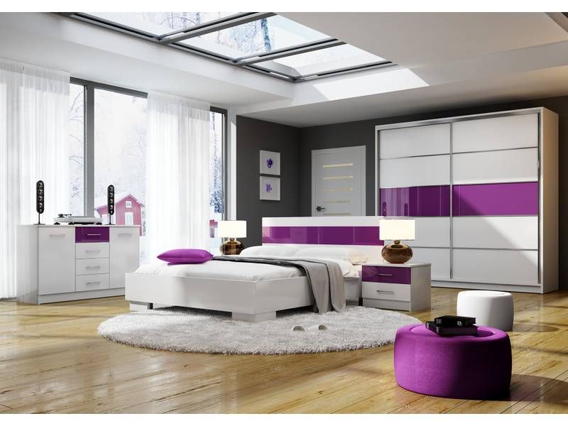 Nočný stolík, 54cm, biely, fialový lesk, DUBAJ