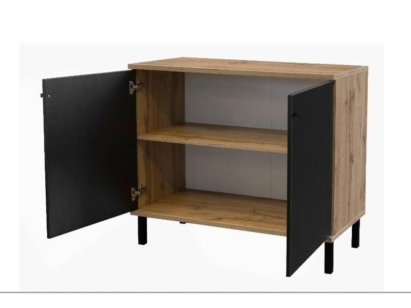 Komoda, 100cm, 2-dverová, dub wotan, čierna, LONDON 2D