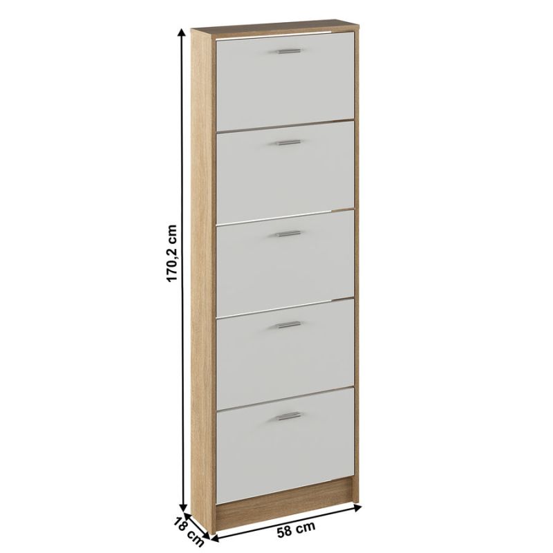 Botník, 58cm, 5-radový, dub sonoma, biely, MOBI 15